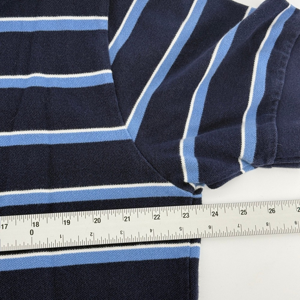 Polo Ralph Lauren Polo‎ Shirt Mens XL Navy Blue Striped Orange Pony Cotton Pique - Picture 5 of 7